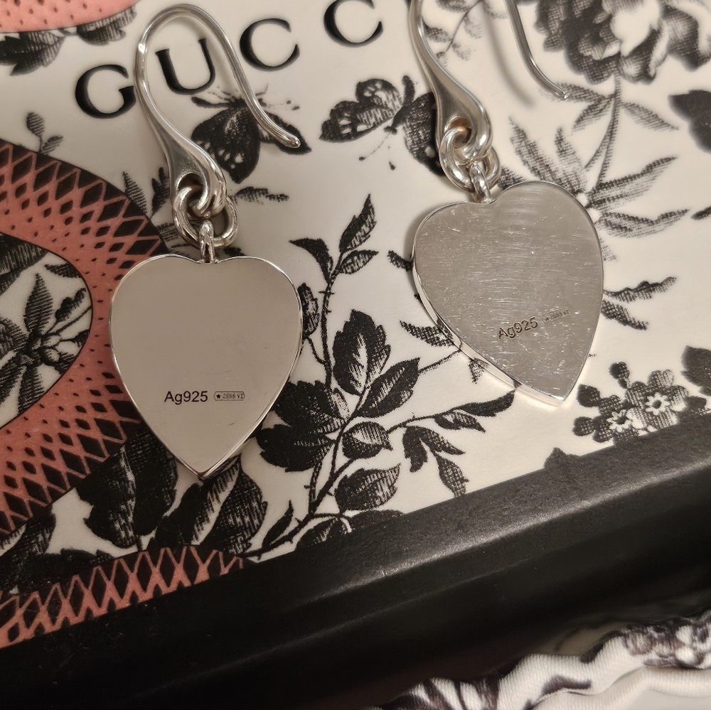 Gucci Sterling Silver 925 Dangling Heart Earrings in pouch and box used twice - Picture 8 of 11